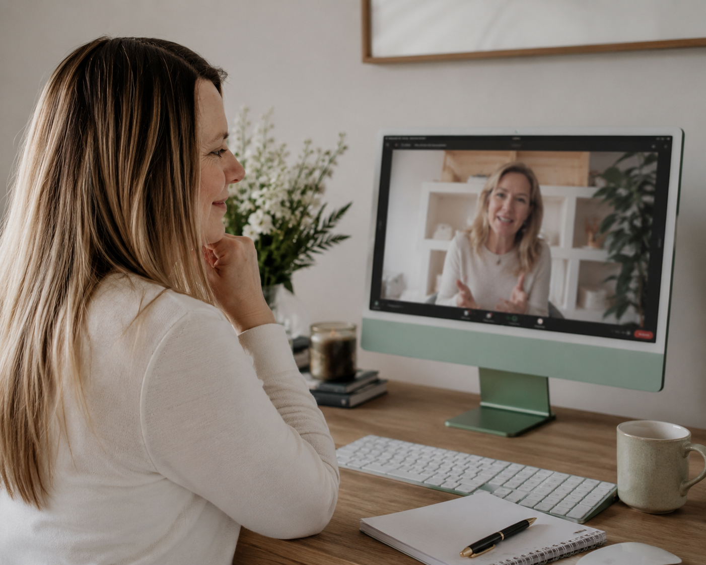 Kerry in a Zoom consultation with a client